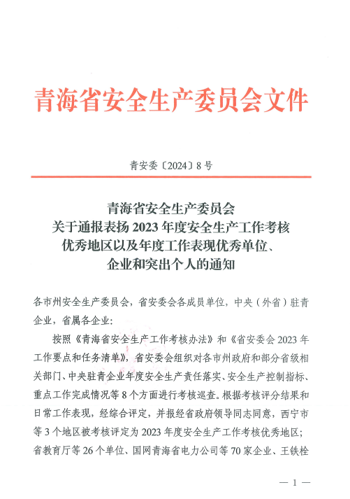 喜報！2023年度安全生產(chǎn)工作優(yōu)秀企業(yè)和突出個人名單揭曉！